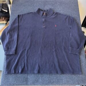Polo Ralph Lauren Sweatshirt Mens 4XL Navy Quarter Zip Mock Neck Red Pony Cotton